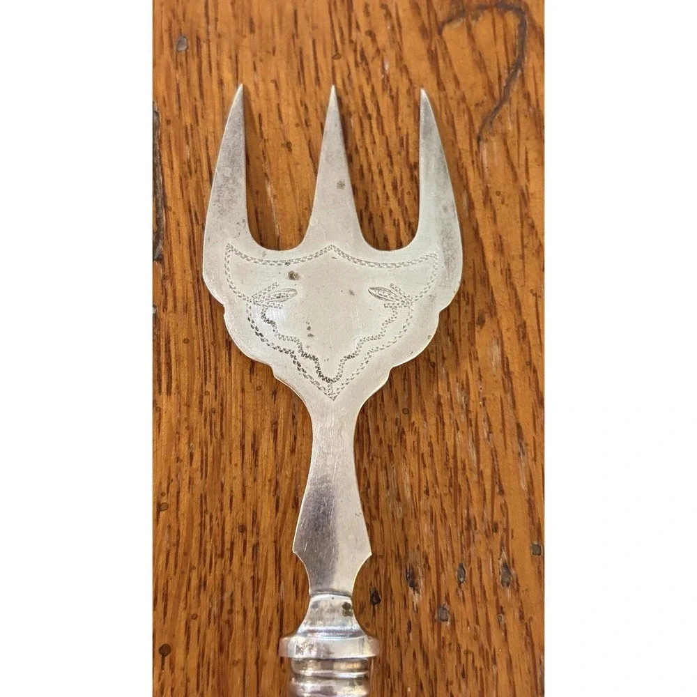 Antique Silverplate Fork 3 Tine Serving Fork Ivory Plastic Handle EPNS
